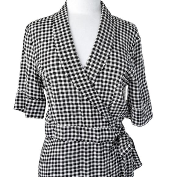 GANNI Black & White Gingham Check Midi Wrap Dress Size 40 (8 US) - Picture 8 of 13